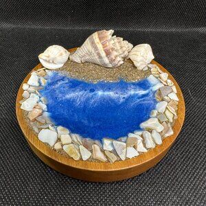 Handmade Ocean Jewelry Dish: Wood Beach Decor Trinket Bowl - Unique